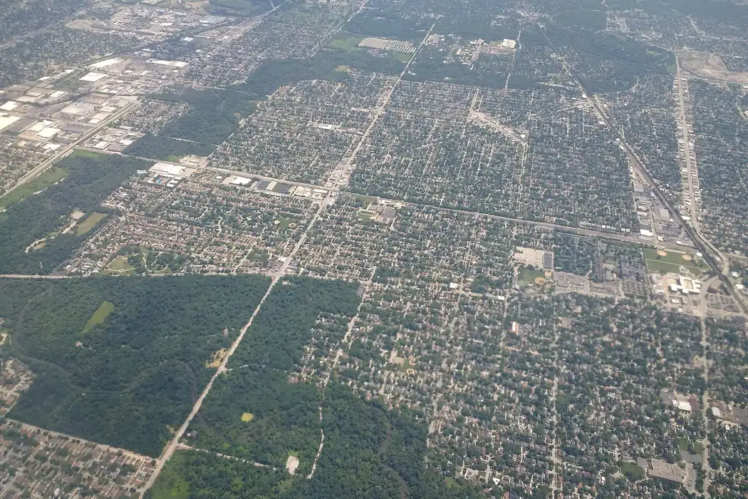 An aerial view of La Grange Park and neighboring Brookfield, Illinois