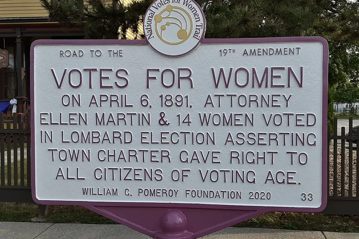 Historical marker honoring Ellen Martin in Lombard, Illinois